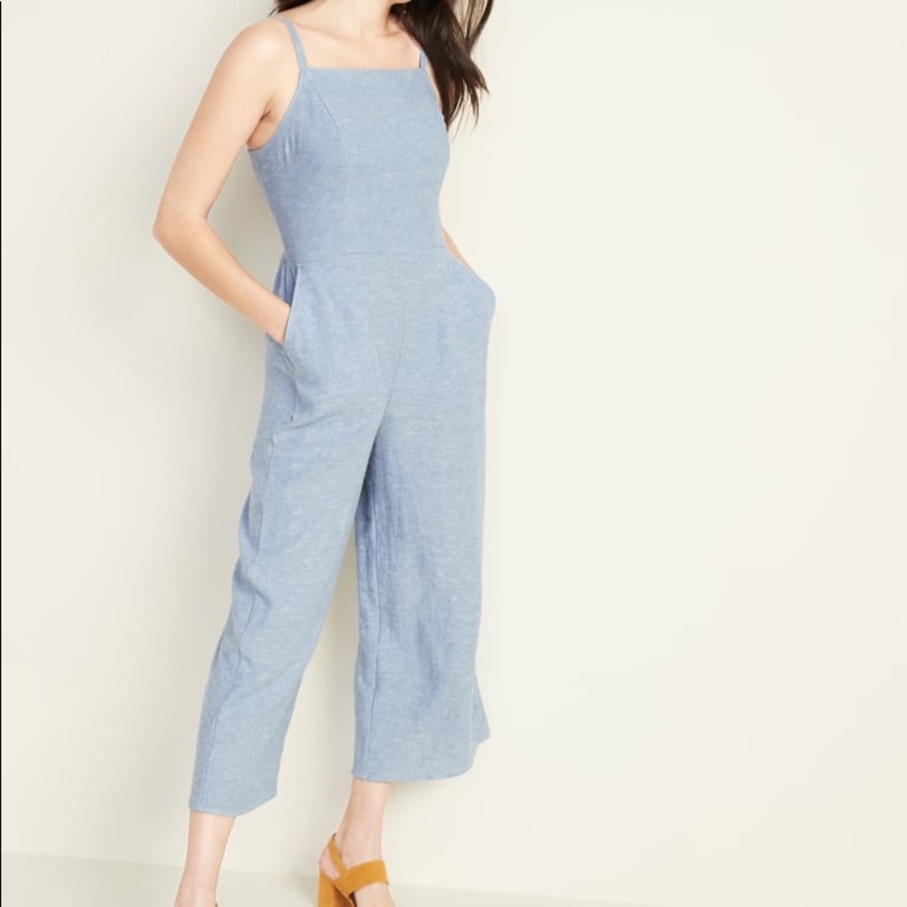 Old Navy Square-Neck Linen-Blend Cami Jumpsuit